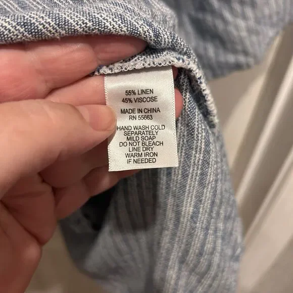 For Cynthia Blue White Vertical Striped Linen Blend Lagenlook‎ Tunic Top 2X - Picture 7 of 7